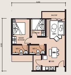 Kayana Heights Type C 650 square foot floor plan